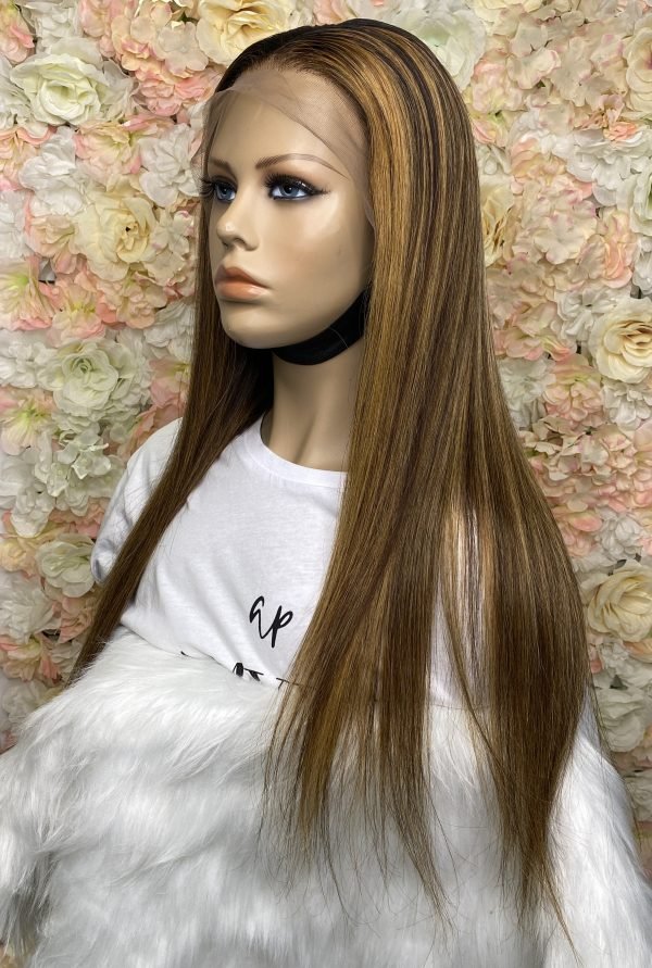 Kamélia - Perruque Lace frontal Lisse Blond Caramel Highlight